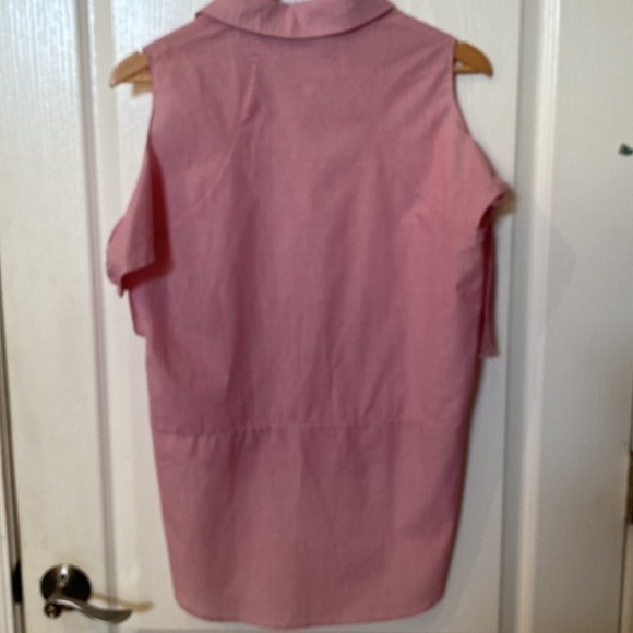 She + sky Button down  tie cold shoulder sleeve high low hem SZ S to larger top - Picture 6 of 6